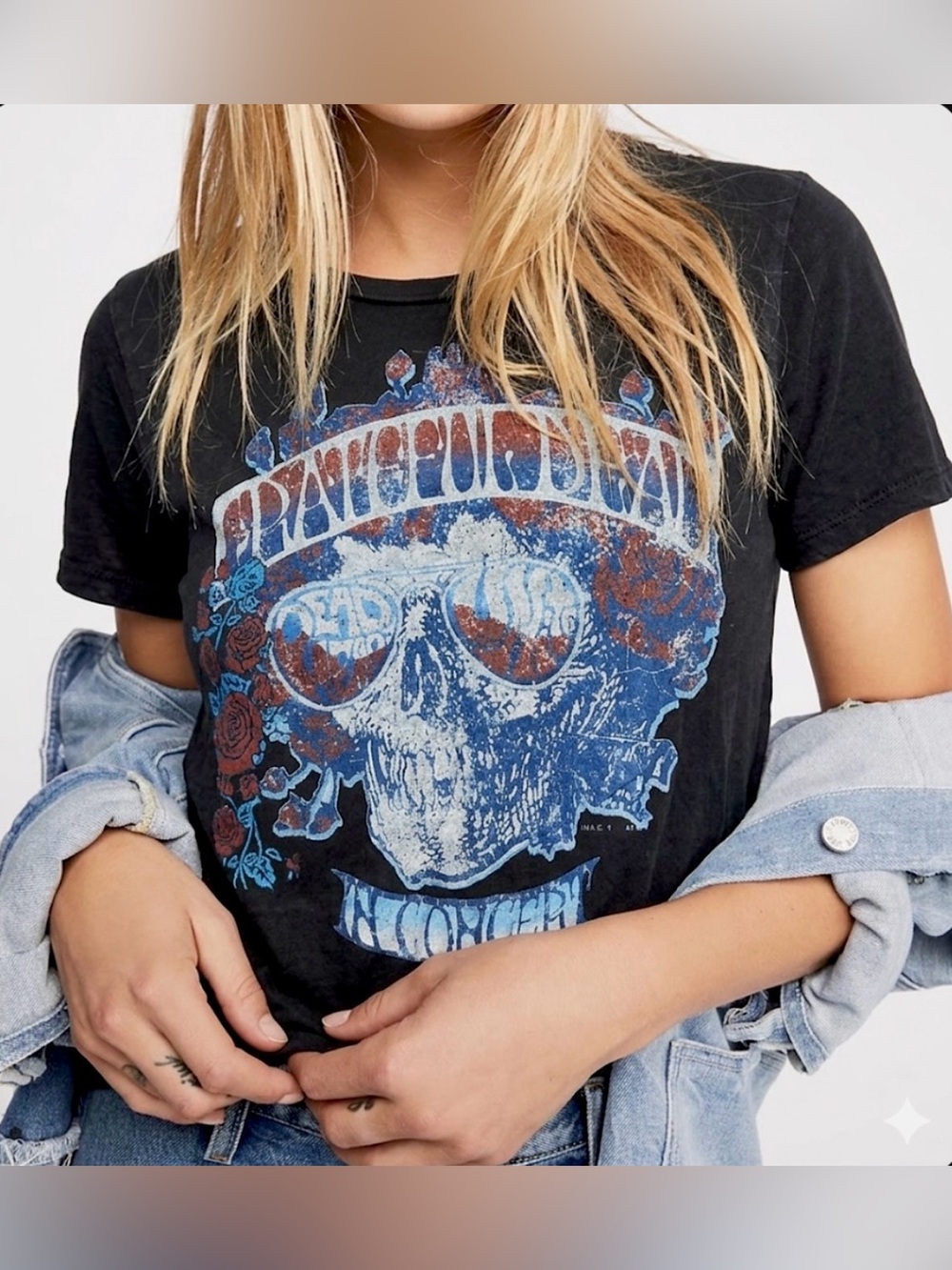 GRATEFUL DEAD *IN CONCERT 1974* WOMEN TEE BOXY OVERSIZED L/XL BLACK *LIKE NEW*